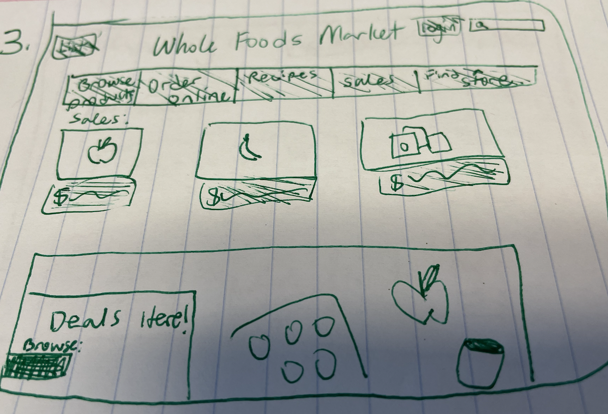 I sketched out the above image of the Whole Foods website, but with a green color scheme
