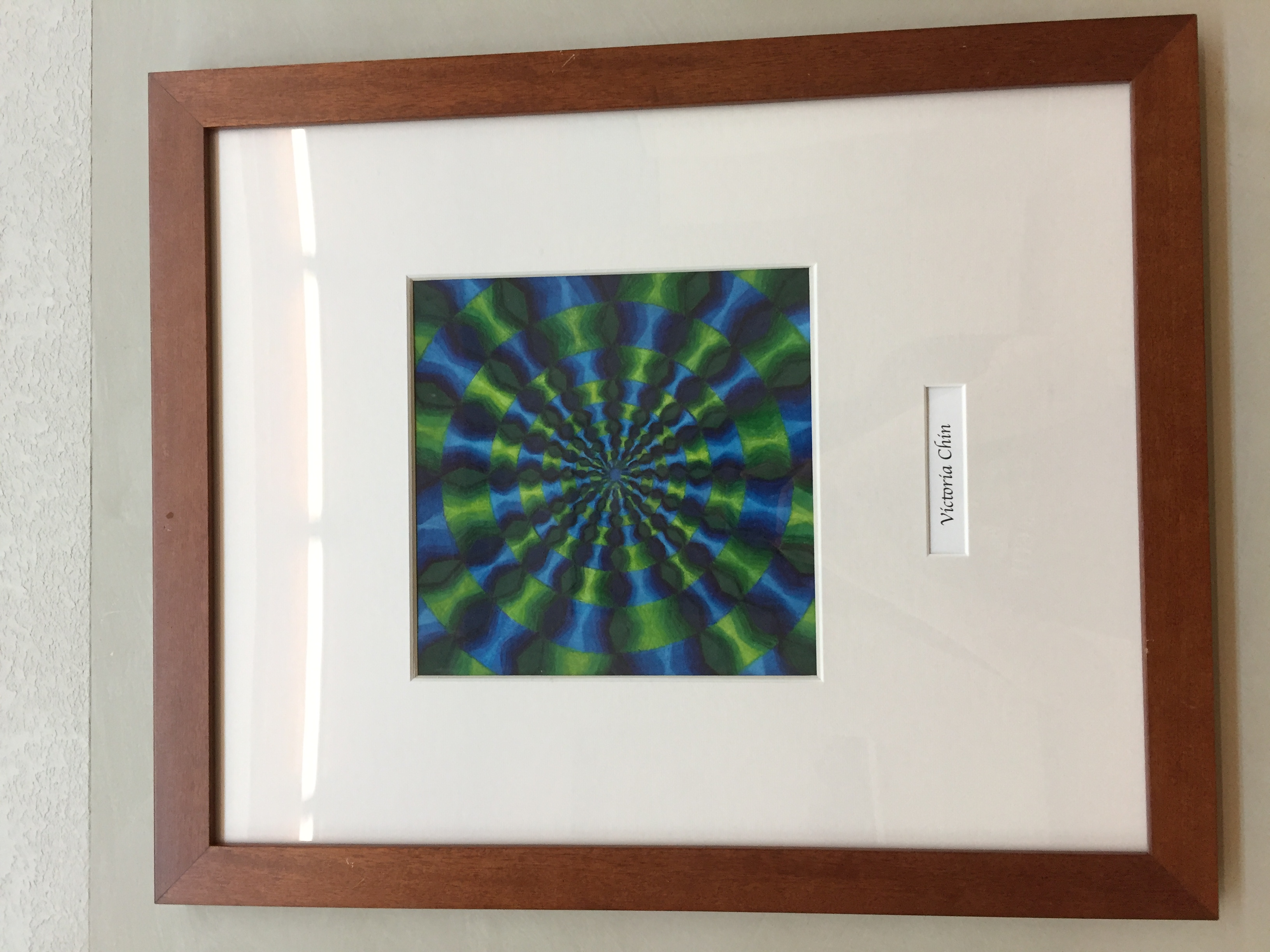 A drawing of a lot of circles within each other. Each disk features alternating sections of green or blue gradient